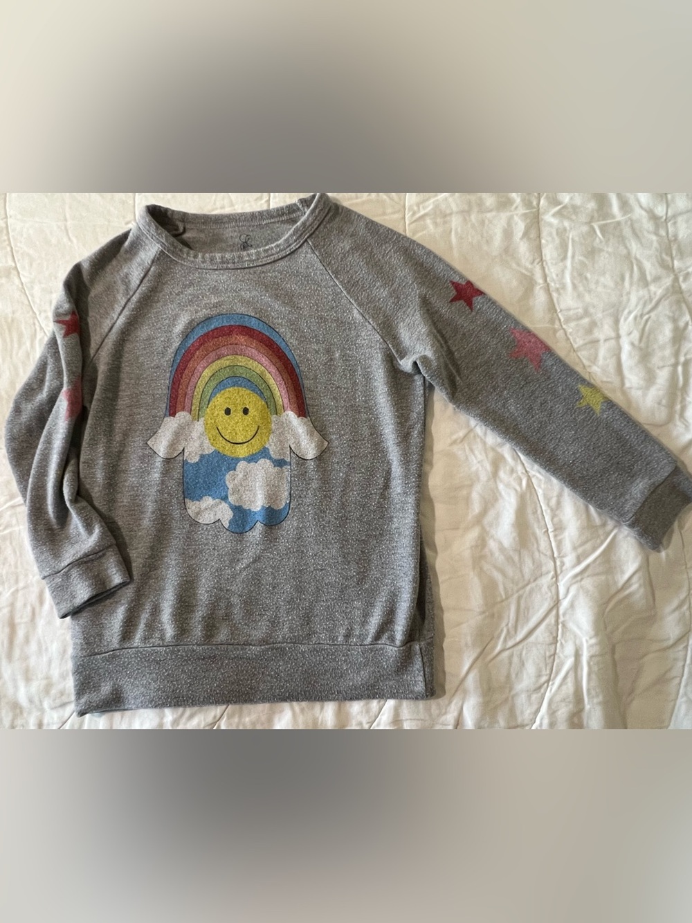 Lauren Moshi Girls' Gray Rainbow Smiley Pullover Long Sleeve Shirt